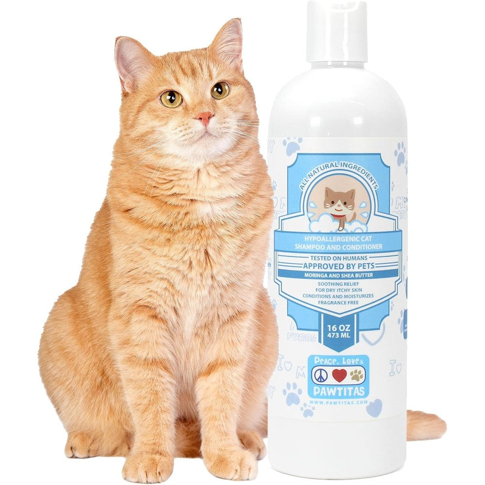 Pawtitas Organic Shea Butter and Oatmeal Cat Shampoo and Conditioner front view of bottle