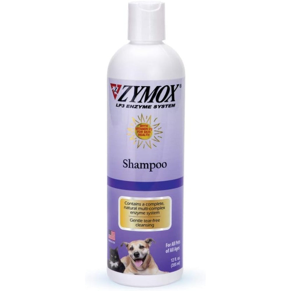 Pet King Brands Zymox Enzymatic Shampoo 12 Ounce front view bottle for dog and cat skin relief.