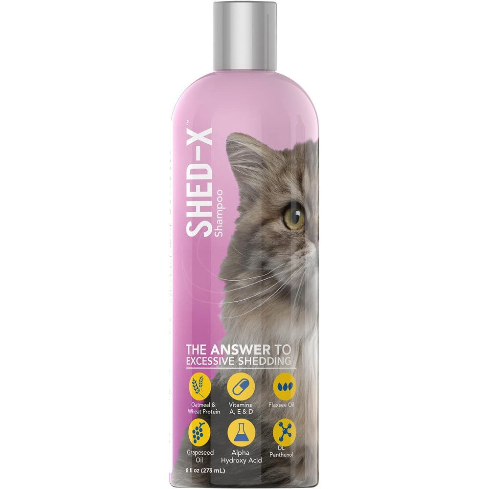 SynergyLabs Shed-X Shed Control Shampoo for Cats 8 Ounce front view bottle for reducing feline hair fall