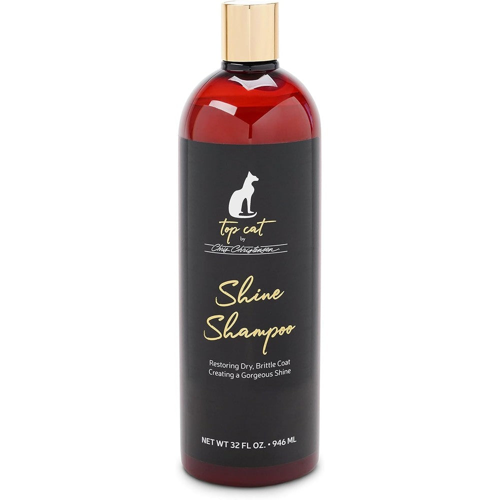Chris Christensen Top Cat Shine Shampoo 32 Ounce front view bottle for feline grooming