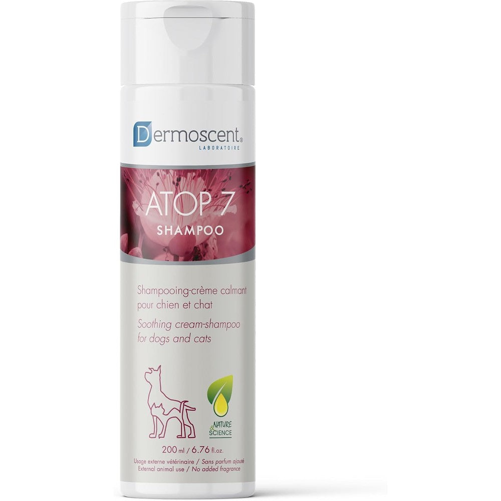 Nexmune Dermoscent Atop 7 Shampoo 200 ml front view bottle for dog and cat allergy relief