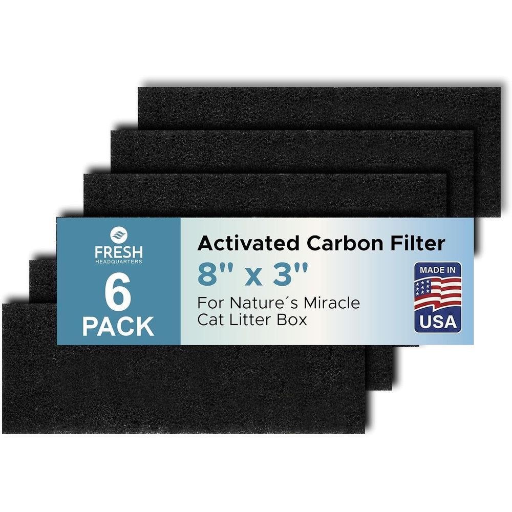 Fresh Headquarters Activated Charcoal Cat Litter Box Filter front view pack of six.