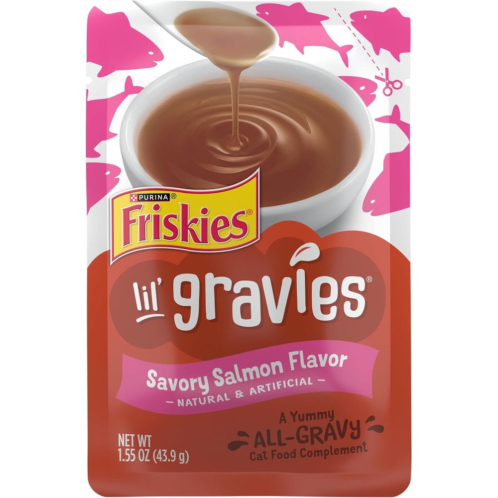 Purina Friskies Lil Gravies Savory Salmon Flavor front view packaging