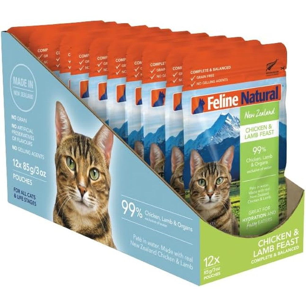 Feline Natural Chicken and Lamb wet cat food pouch front view