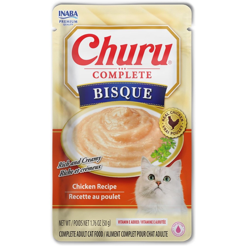 INABA Churu Complete Bisque Chicken Recipe wet cat food front pouch packaging view