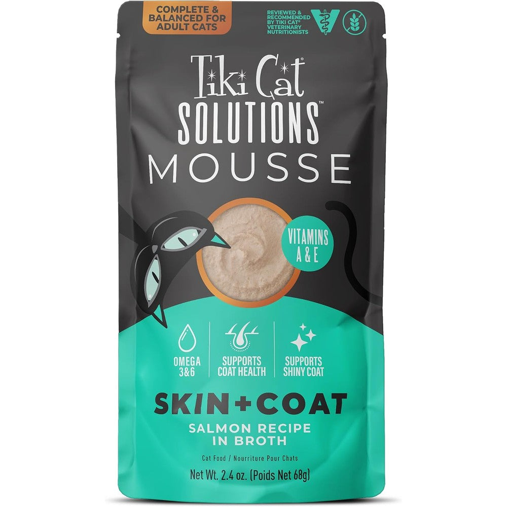 Tiki Cat Solutions Mousse Skin and Coat Salmon Pouch front view premium wet cat food
