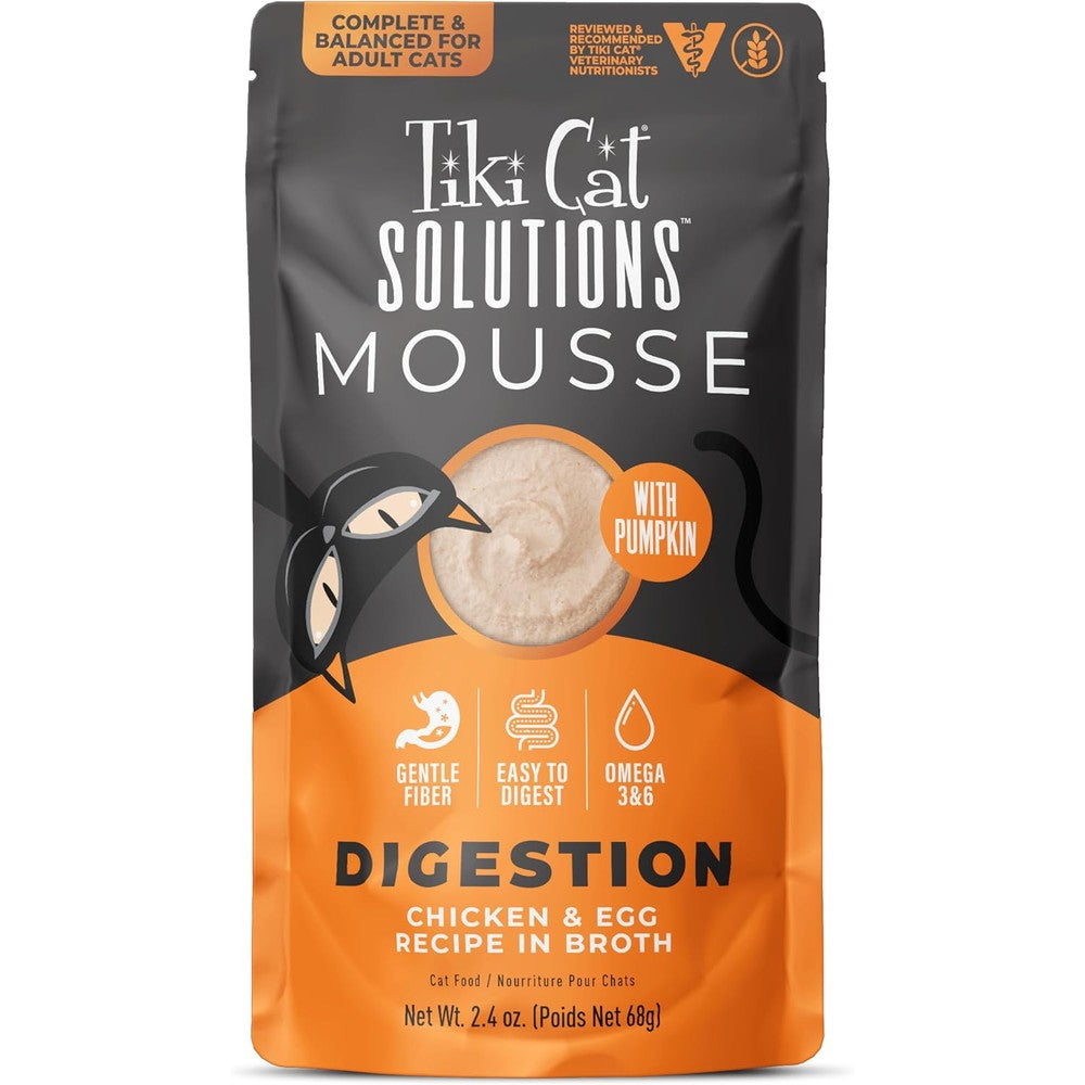 Tiki Cat Solutions Digestion Mousse front view premium wet cat food pouch