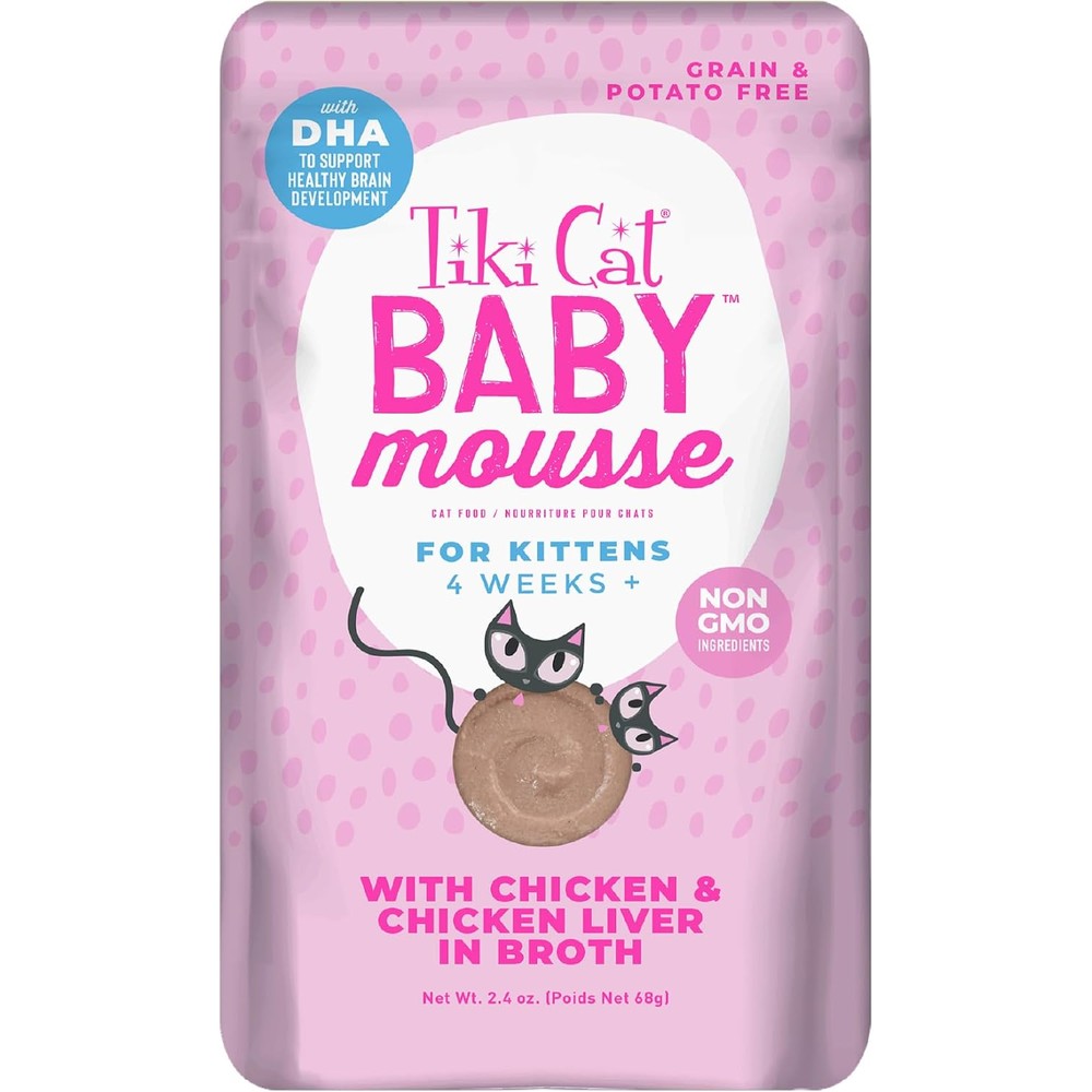 Tiki Pets Tiki Cat Baby Mousse chicken and liver kitten food front pouch pack