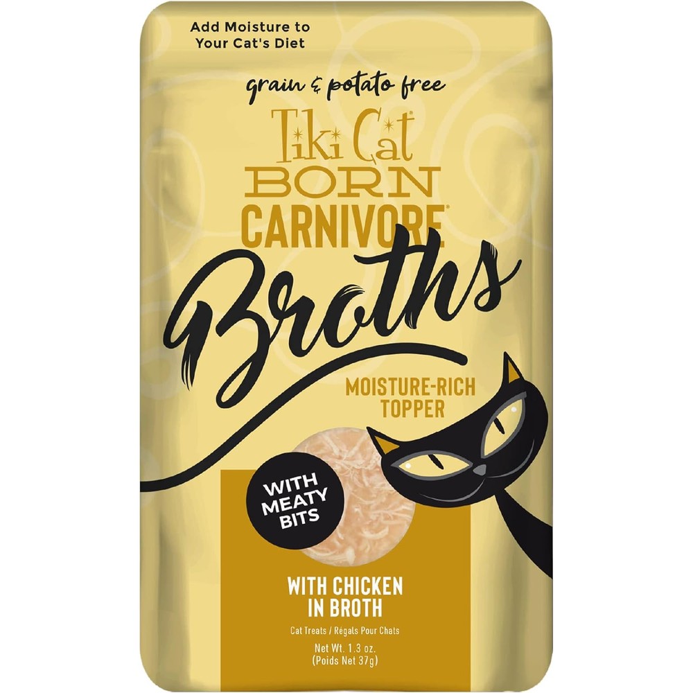Tiki Cat Born Carnivore Chicken Broth wet cat food topper front view pack of twelve