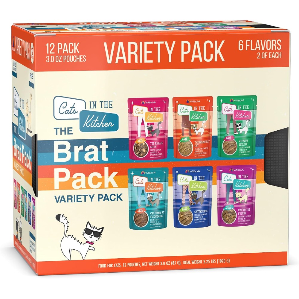 Weruva Cats in the Kitchen The Brat Pack Variety Cat Food Pouches front view premium pet nutrition