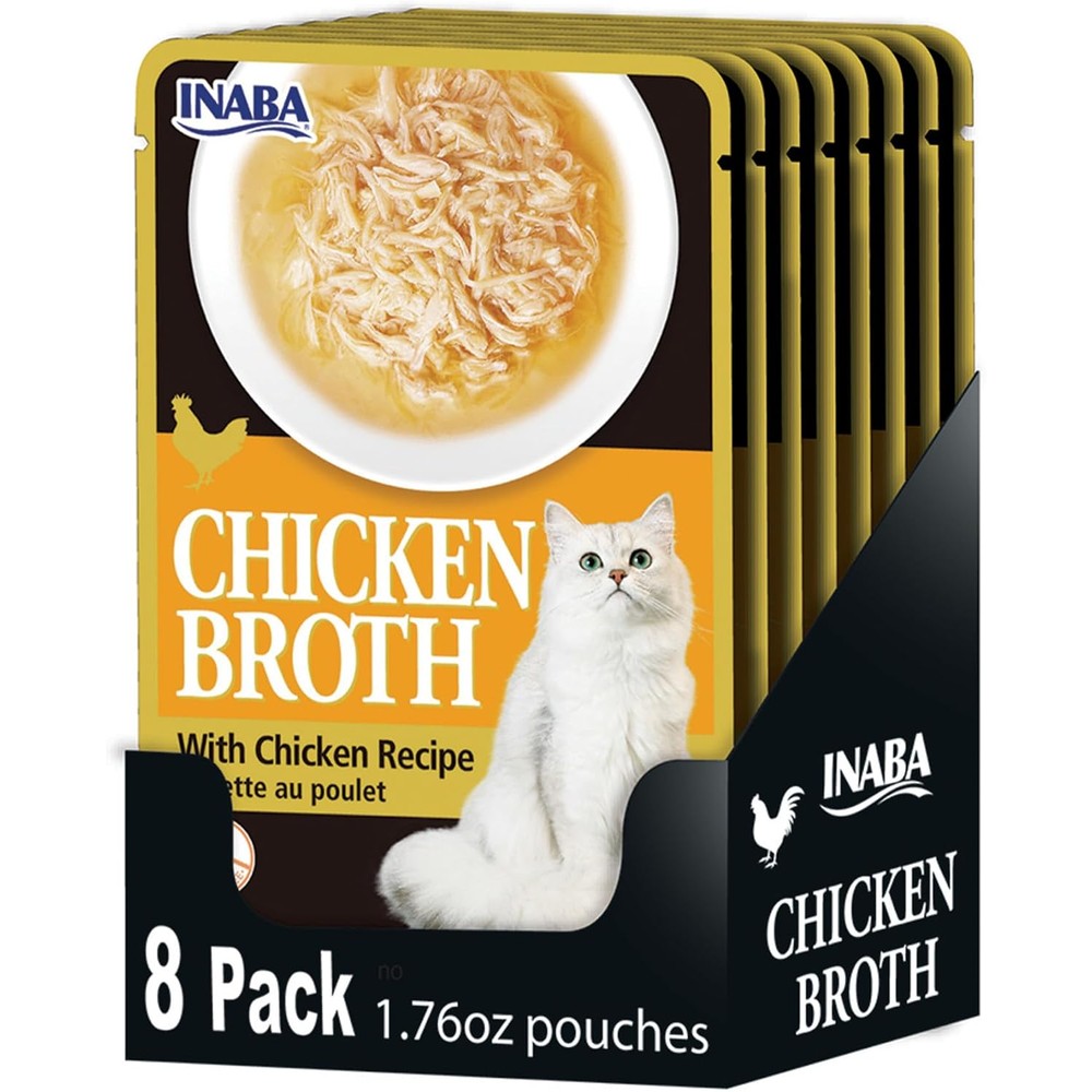 INABA chicken broth cat food topper front view pack of eight pouches