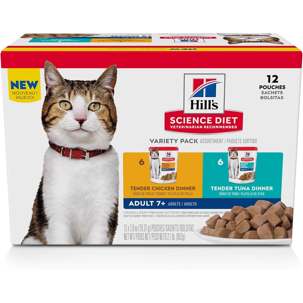 Hill's Science Diet Senior 7 Plus Wet Cat Food Variety Pack front view showing packaging.