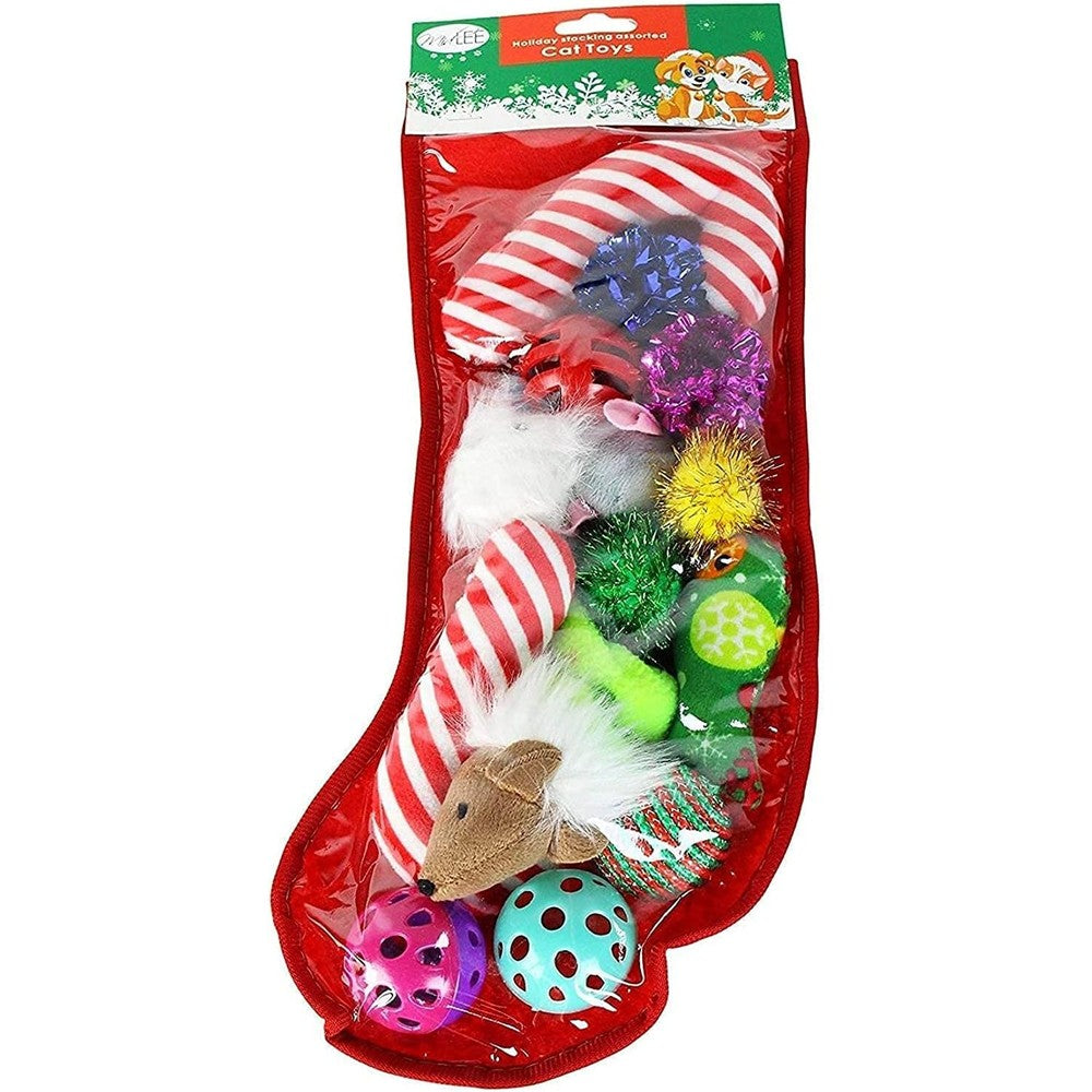 Midlee Christmas Stocking Cat Toy Gift Set front view festive pet holiday present