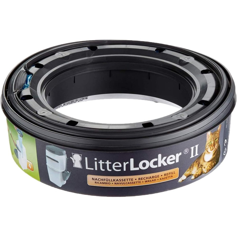 Litter Genie LitterLocker II Refill Cartridge front view showing the round plastic rim and multi-layer film packaging.