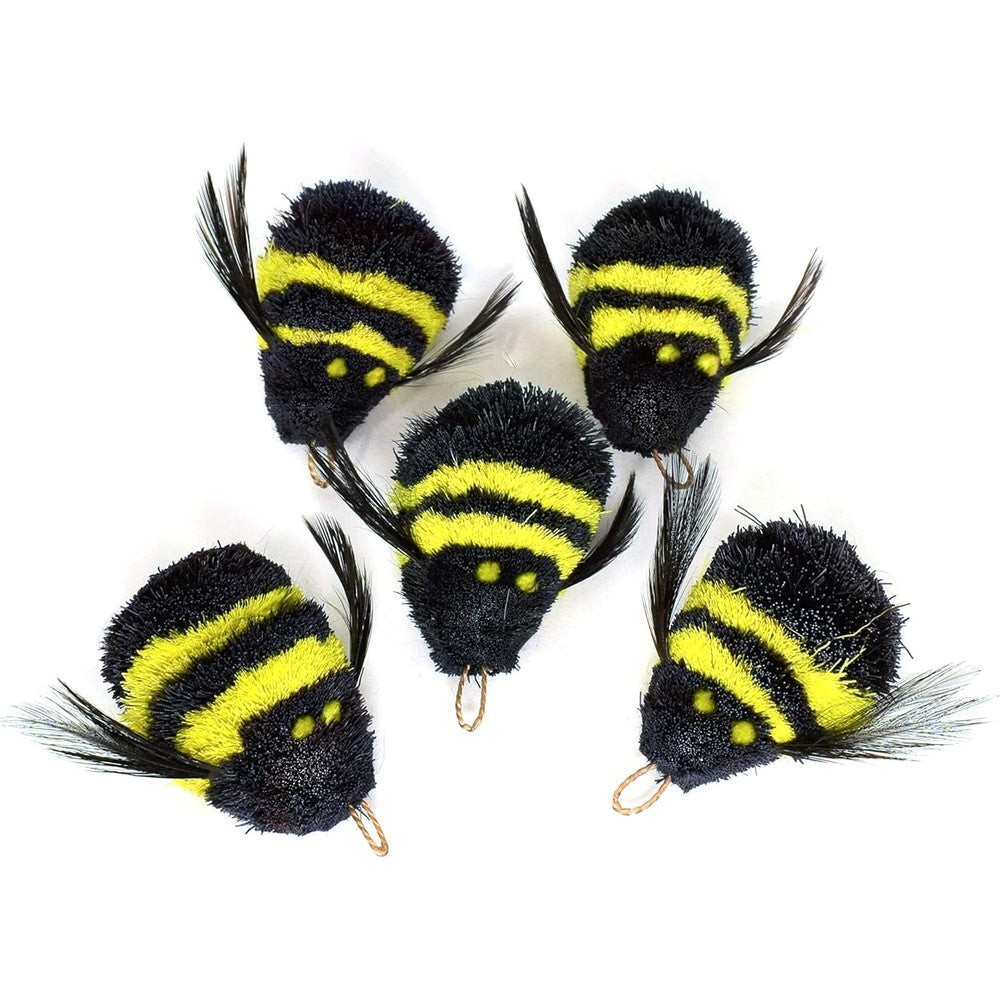 Litterboy Pets Baby Bees Refill Pack front view showing five handcrafted bumblebee cat wand attachments.
