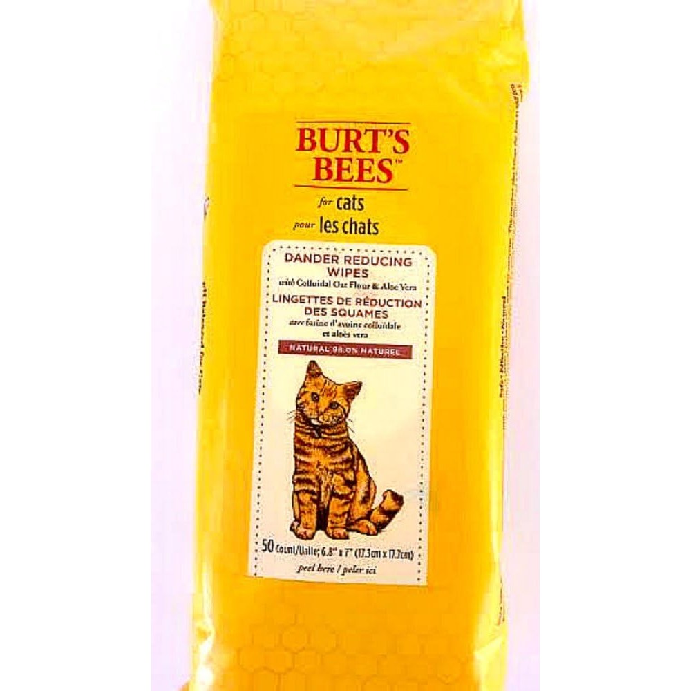 Burt's Bees for Cats Natural Dander Reducing Wipes front view yellow package two pack