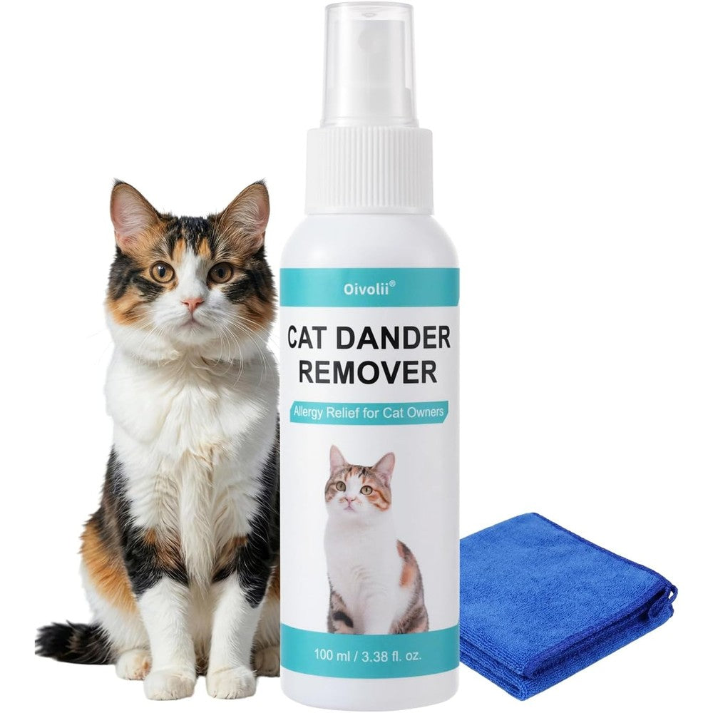 Oivolii Cat Dander Remover Spray front view bottle for pet allergy relief
