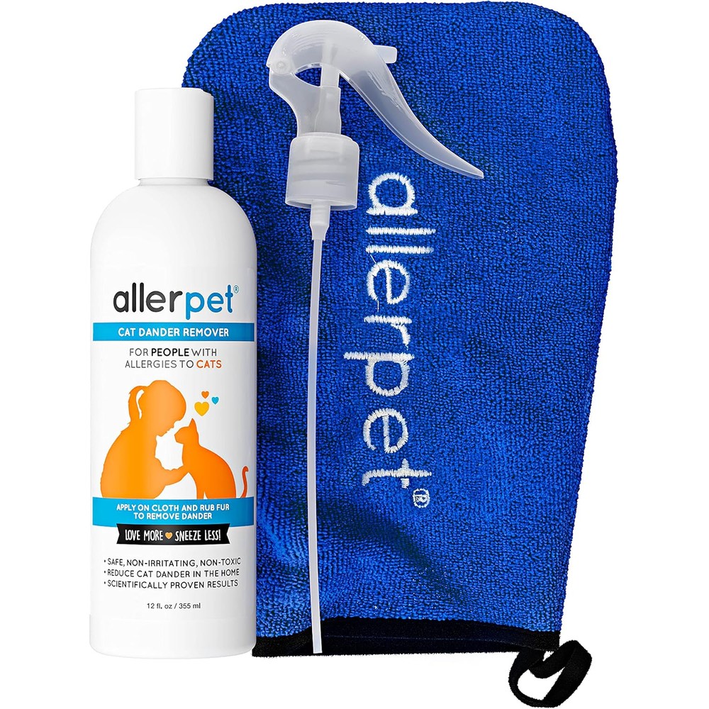 Allerpet Cat Dander Remover bottle front view showing brand label and allergen relief details