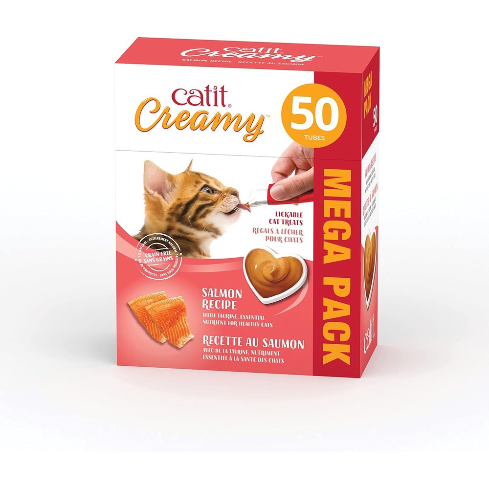 Catit Creamy Lickable Cat Treat Healthy All Natural Grain Free Salmon Purée Pack Of 50 Tubes
