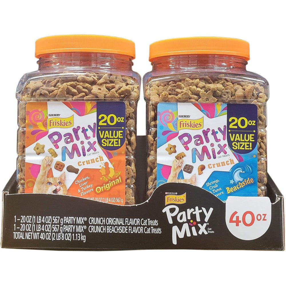AONELAS Purina Friskies Party Mix Crunchy Cat Treats Variety Pack Original And Beachside Flavors For Adult Cats Forty Ounce Two Pack