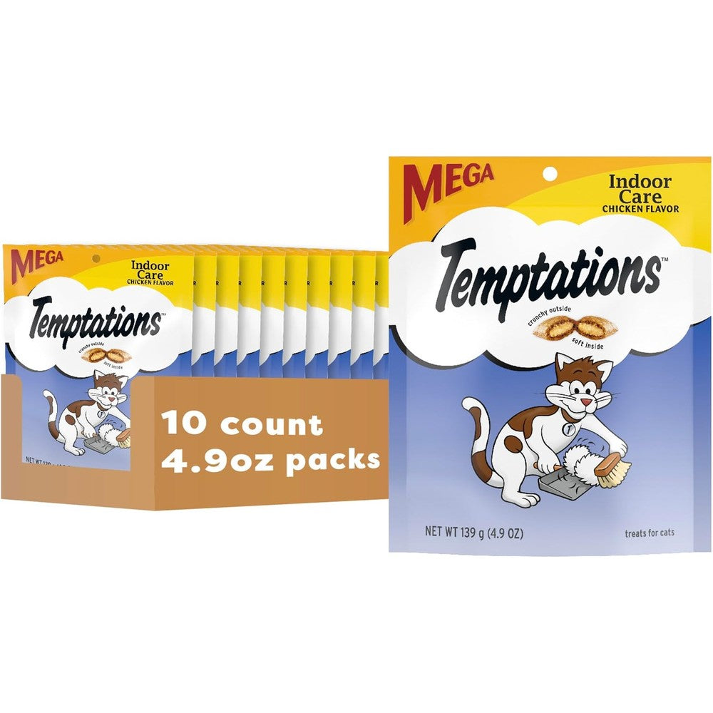Temptations Indoor Care Cat Treats Classic Crunchy And Soft Tasty Chicken Flavor 4.9 Ounces Pack Of 10