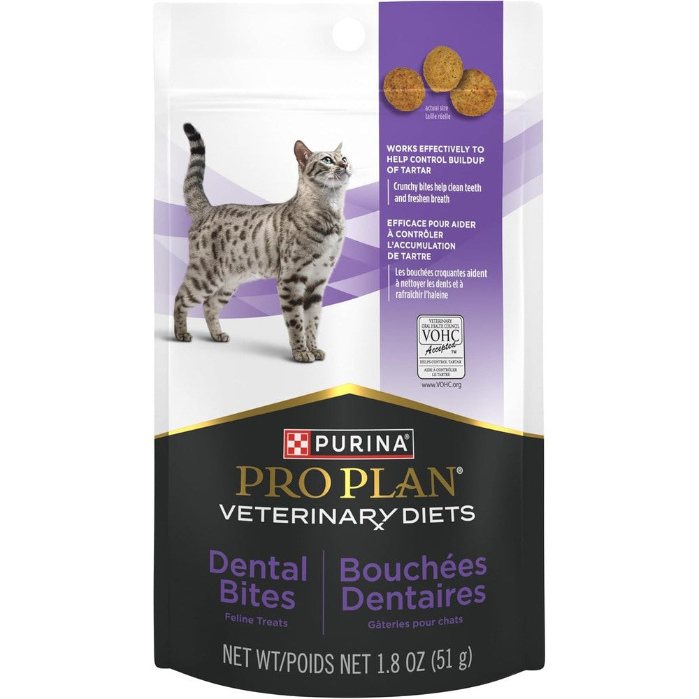 Purina Pro Plan Veterinary Diets Dental Bites Crunchy Tartar Control Cat Treats For Oral Hygiene Chicken Flavor 1.8 Ounce Pouch