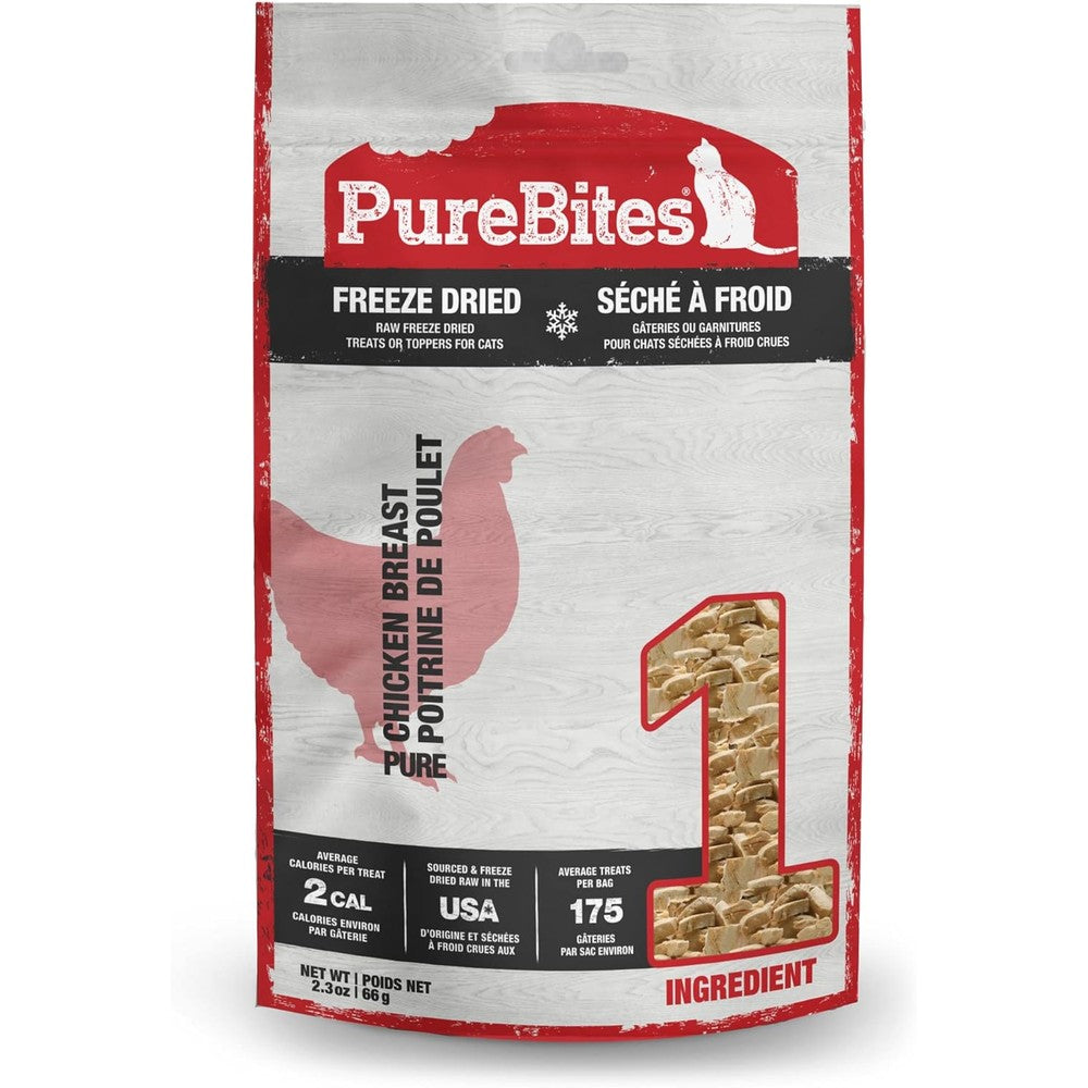 PureBites Freeze Dried Chicken Breast Cat Treats Single Ingredient Sourced And Made In USA Premium High Protein Raw Meat Snacks For Felines 2.3 Ounce