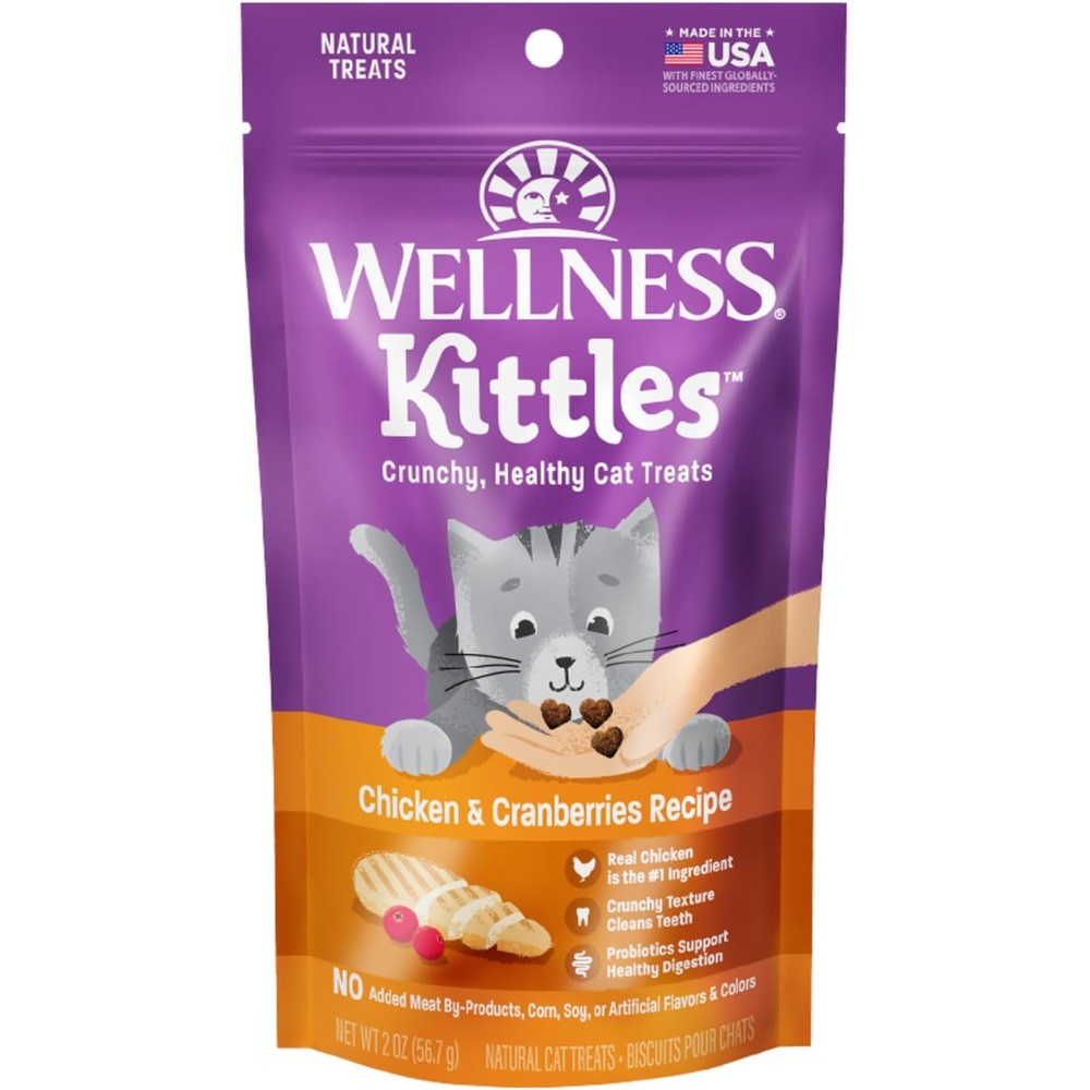 Wellness Pet Grain Free Kittles Crunchy Cat Treats Chicken And Cranberries Recipe All Lifestages Natural Healthy Dental Treats Two Ounce Bag
