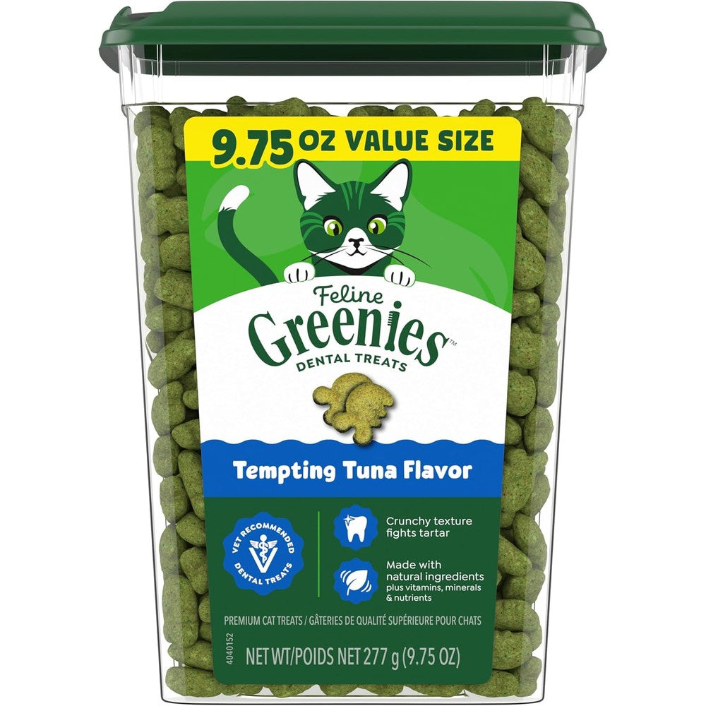 Greenies Feline Veterinarian Recommended Adult Natural Dental Cat Treats Tempting Tuna Flavor 9.75 Ounce Tub