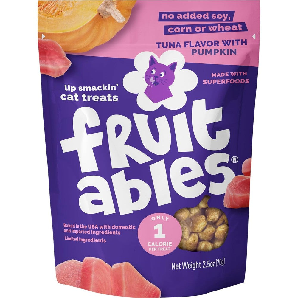 Fruitables Crunchy Cat Treats Healthy Low Calorie Protein Packed Grain Free Biscuits Made With Real Tuna And Pumpkin 2.5 Ounces
