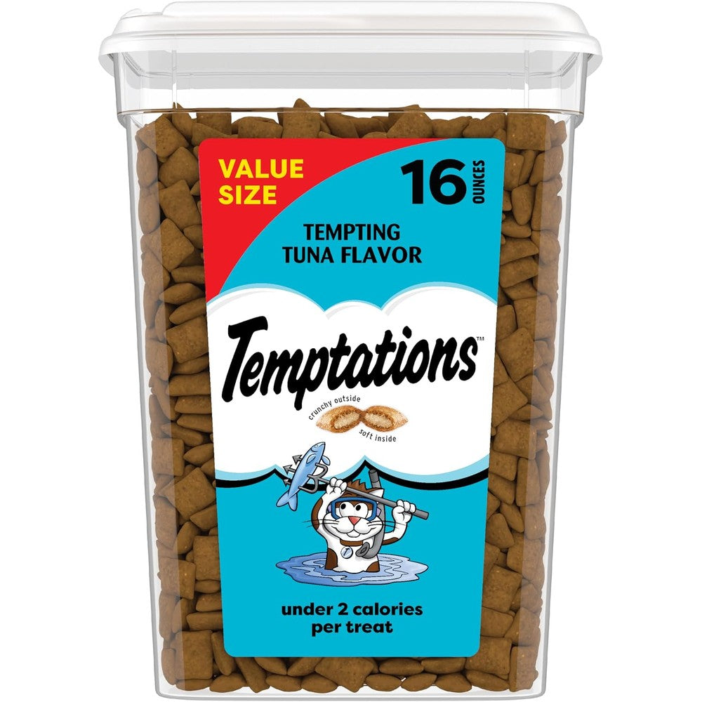 Temptations Classic Crunchy And Soft Cat Treats Tempting Tuna Flavor Sixteen Ounce Value Size Tub