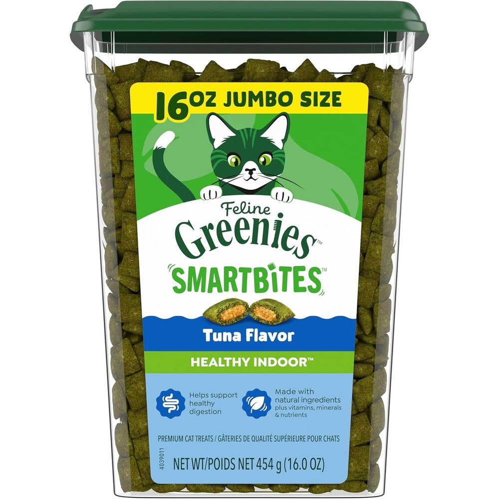 Feline Greenies Smartbites Healthy Indoor Hairball Control Natural Cat Treats Tuna Flavor 16 Ounce Tub