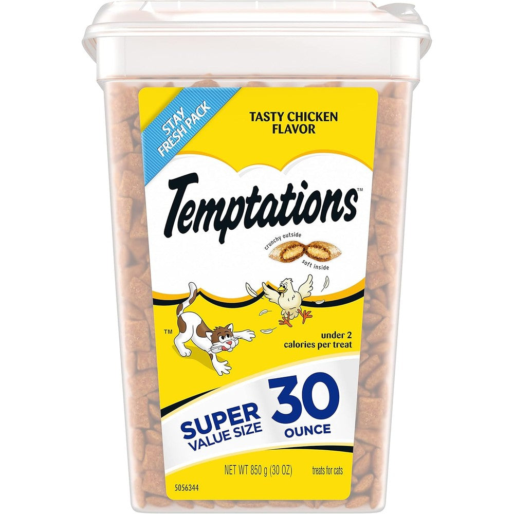 Temptations Classic Crunchy And Soft Cat Treats Tasty Chicken Flavor 30 Ounce Tub Resealable Container For Adult Cats One Count