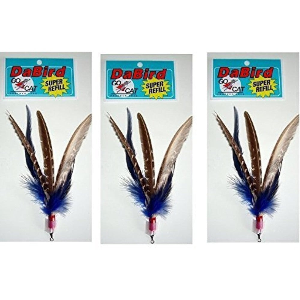 GoCat Da Bird Super Feather Refill three pack front view authentic USA imported cat toy attachment