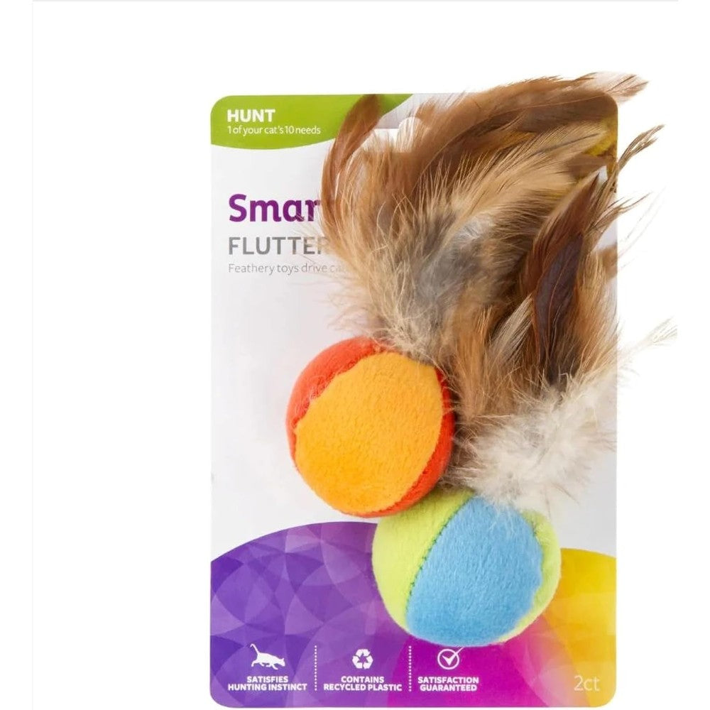 SmartyKat Flutter Balls Catnip Plush and Feather Cat Toys front view pack of two