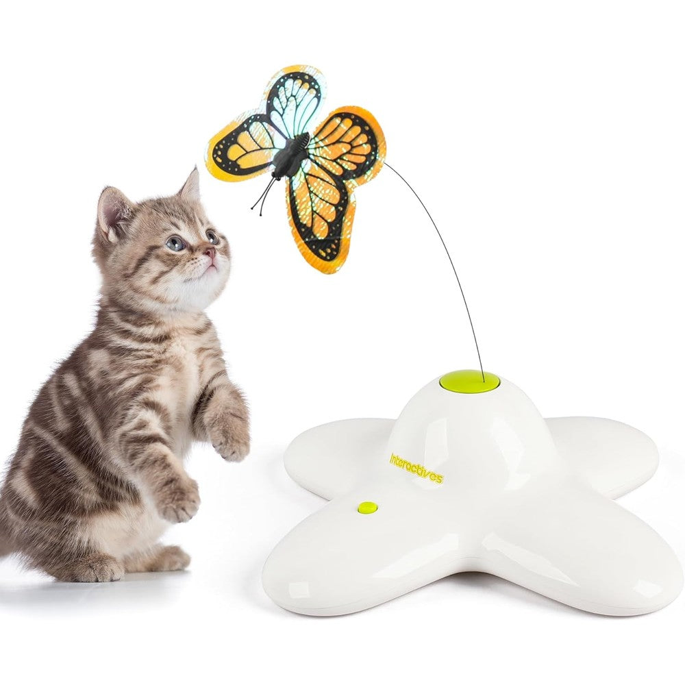 All For Paws Interactive Cat Butterfly Toy front view showing the automated base and rotating wire.