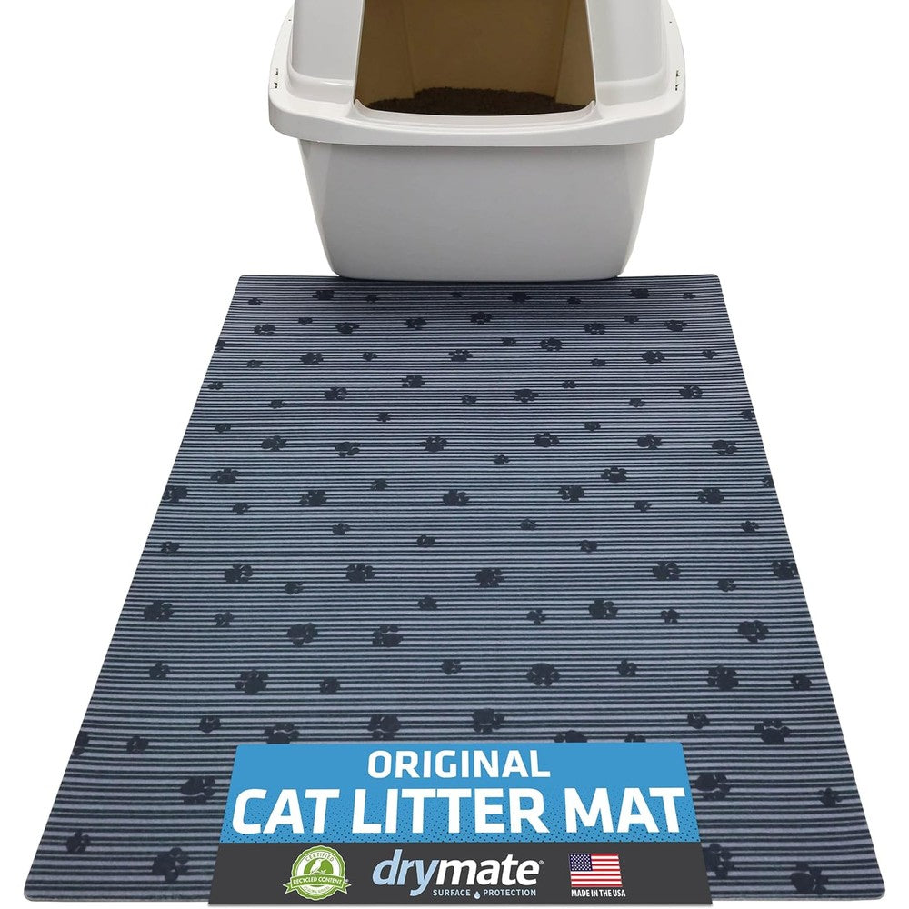 Drymate cat litter box mat gray front view in home pet area