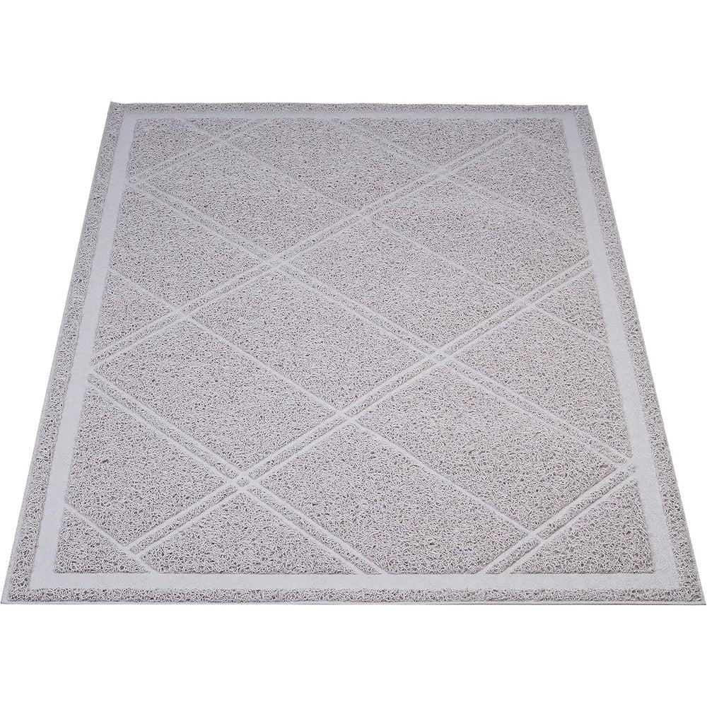 Amazon Basics Less-Mess Cat Litter Box Mat front view trapping scatter on floor.