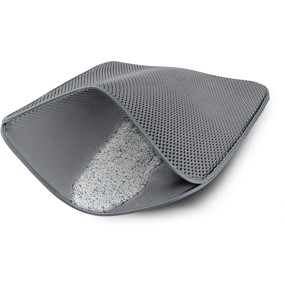 WePet cat litter mat front view showcasing the light grey double layer honeycomb design for trapping kitty litter.