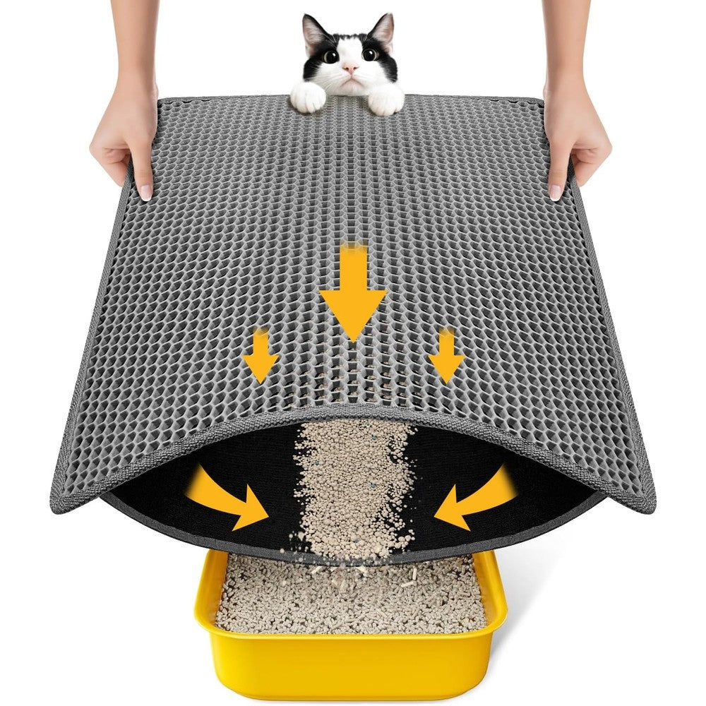 Polarduck cat litter mat front view showcasing gray honeycomb double layer design.