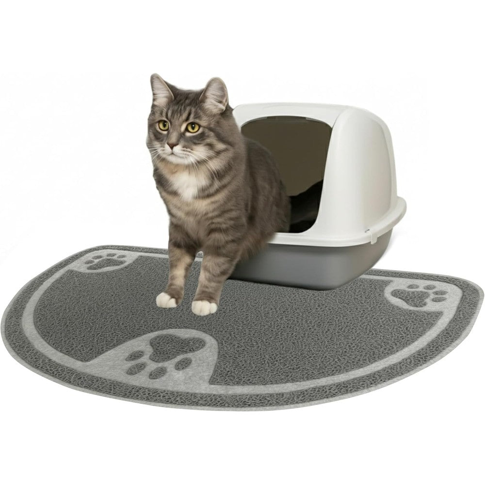 Evelots anti tracking cat litter mat front view showing gray half moon shape