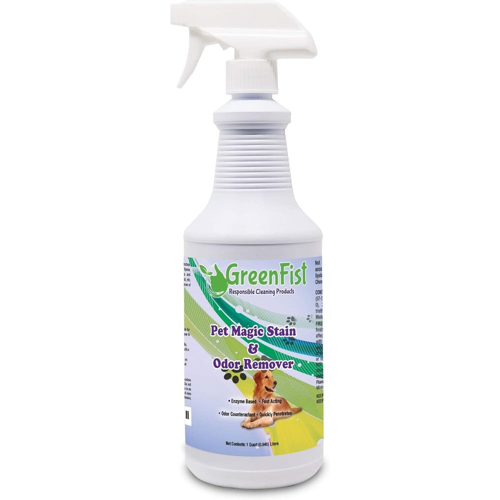 GreenFist Pet Stain And Odor Remover 32 Ounce front view bottle for carpet cleaning
