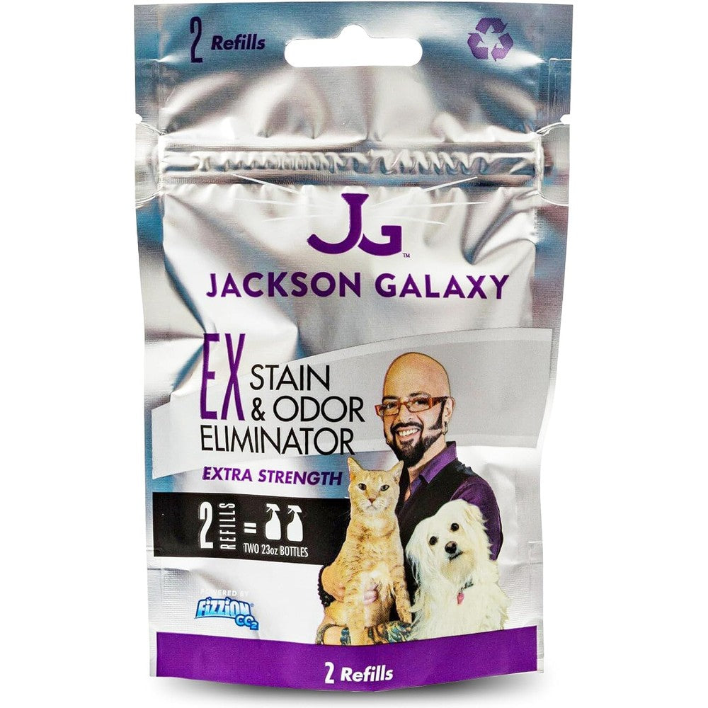 Jackson Galaxy EX Stain and Odor Eliminator front packaging view showing pet urine remover tablets