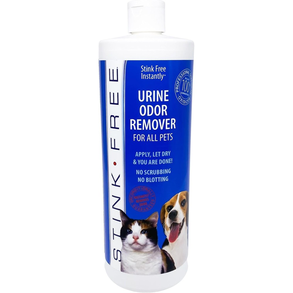Stink Free Instantly Pet Urine Odor Remover 32 Ounce bottle front view for professional pet stain cleaning