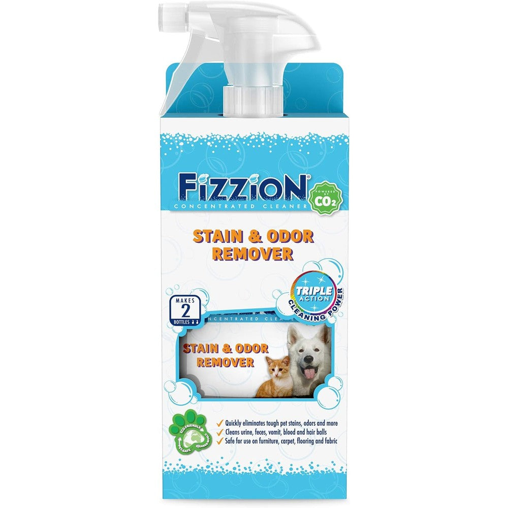 Fizzion pet stain and odor remover spray bottle front view for premium pet cleaning
