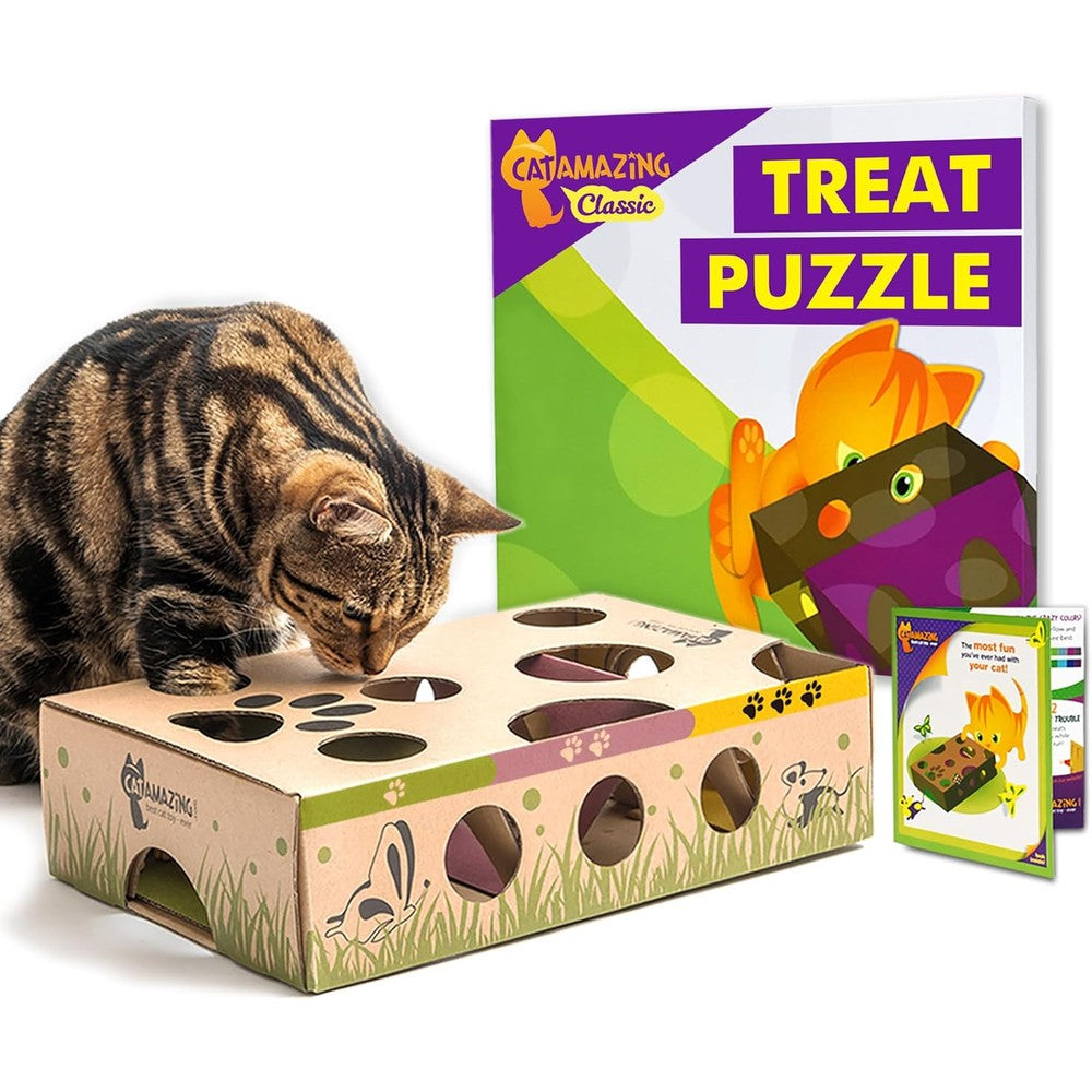 Cat Amazing Interactive Treat Maze and Puzzle Cat Toy front view showcasing the top opening chambers for indoor enrichment.