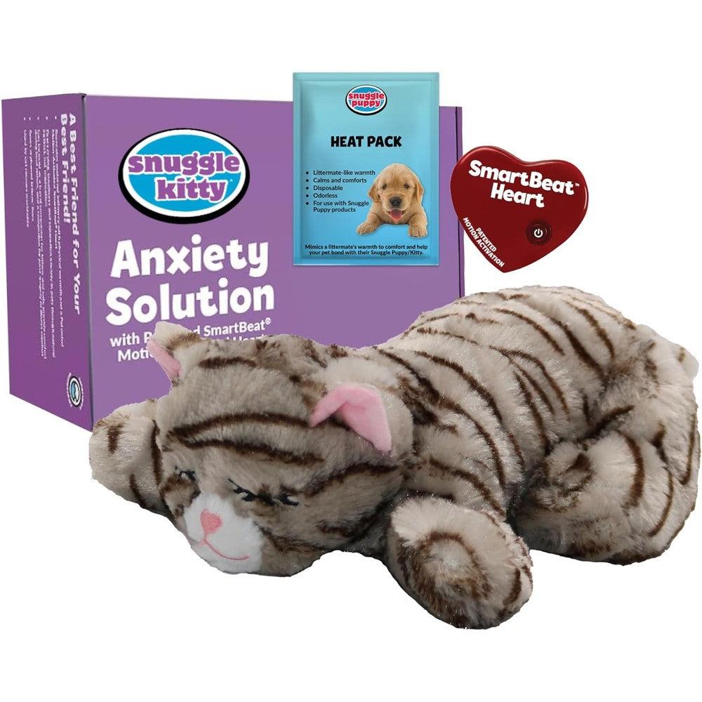 Snuggle Puppie Smart Pet Love Snuggle Kitty Behavioral Aid Heartbeat Cat Toy For Kittens And Cats With Real Feel Pulse And Heat Pack Tan Tiger