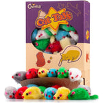 Chiwava 36 piece furry cat toy mice box front view with assorted colorful toys