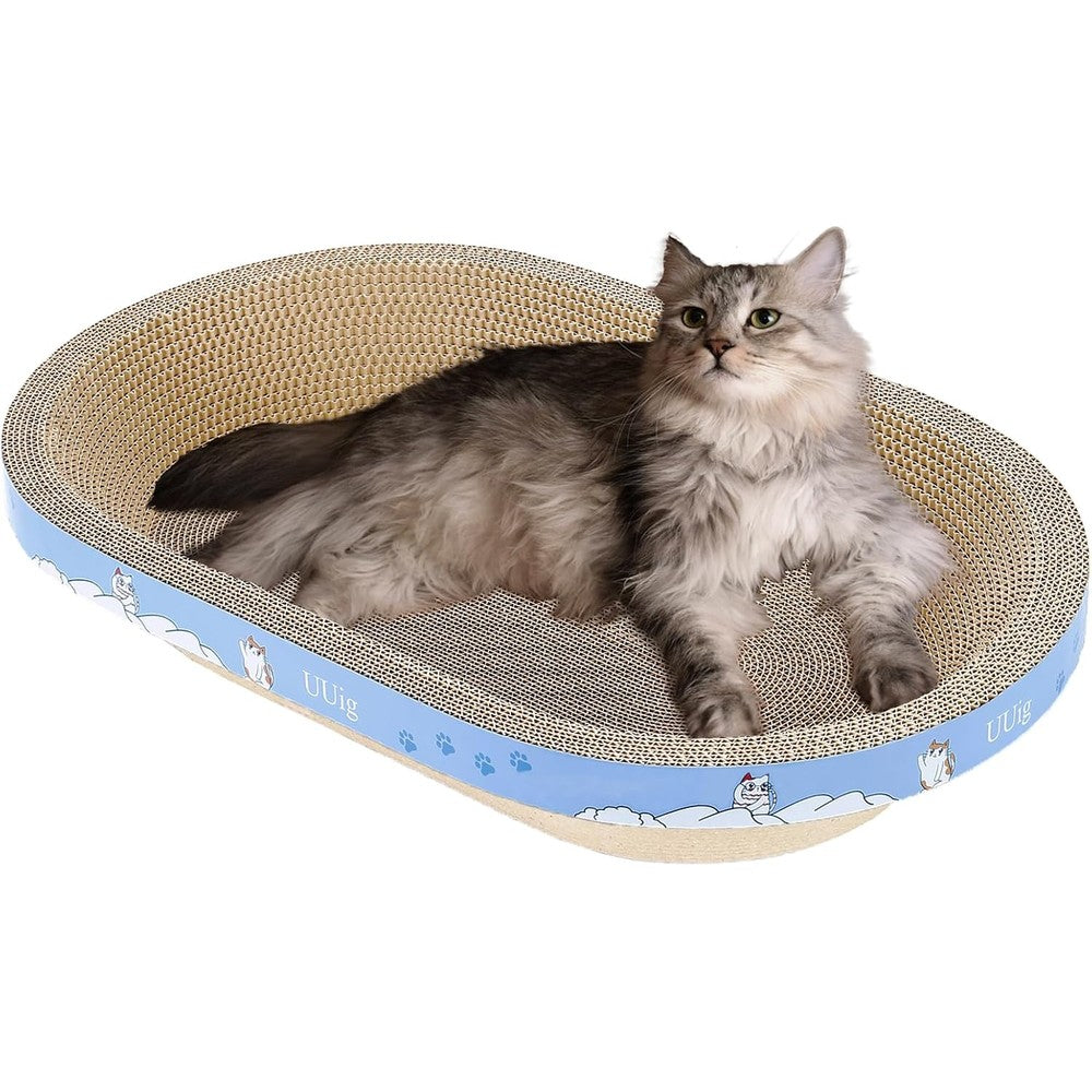 UUig Cardboard Cat Scratcher Large Oval Cat Scratching Board And Lounge Bed Pad With Catnip Twenty Three Point Six By Fourteen Point Nine Inches