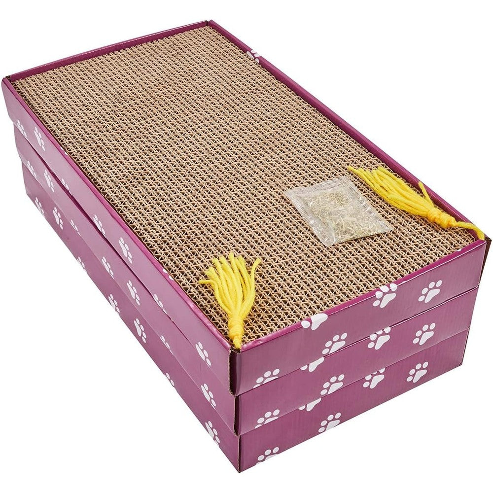 PEEKAB Cat Scratcher Cardboard Wide Scratching Board Reversible Corrugated Cat Scratch Pad With Tray Box And Organic Catnip Large 3 Pack